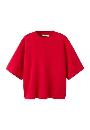 Maglione rosso a maniche corte in maglia con scollo rotondo e vestibilità ampia e squadrata.