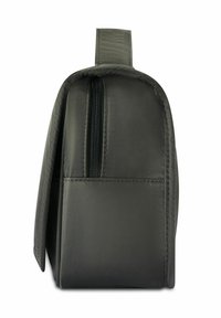 Szary prostokątny worek wykonany z gładkiego materiału, z górnym zamkiem błyskawicznym, boczną kieszenią oraz solidnym uchwytem do łatwego przenoszenia.