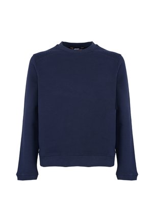 Felpa blu navy realizzata in morbido cotone misto, con maniche lunghe, collo tondo e orlo a coste, caratterizzata da dettagli testurizzati sulle spalle.
