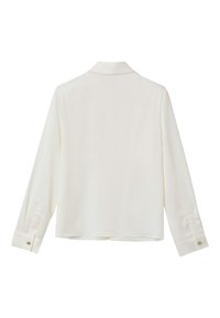 Camicia bianca a maniche lunghe con colletto, caratterizzata da una texture liscia e polsini con bottoni. Orlo dritto con una vestibilità comoda.