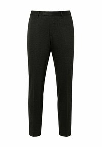 Dunkelgraue Hose mit geradem Bein, glattem Stoff und flachem Vorderteil ohne sichtbare Taschen oder Verzierungen.