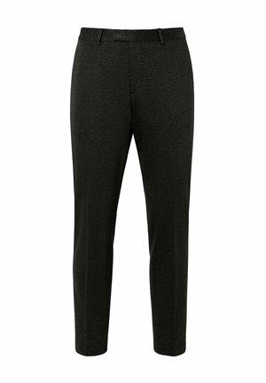 Dunkelgraue Hose mit geradem Bein, glattem Stoff und flachem Vorderteil ohne sichtbare Taschen oder Verzierungen.