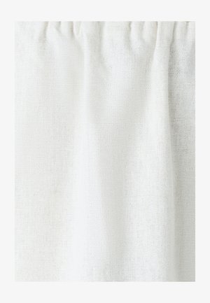 Lightweight white fabric with a textured weave, featuring gathered details along the top edge. The surface appears slightly wrinkled.