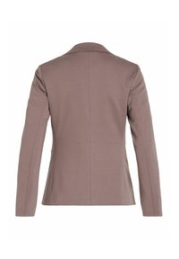 Blazer cintré à manches longues en tissu mauve doux, doté d'un col cranté, d'une silhouette ajustée et de coutures arrière nettes.