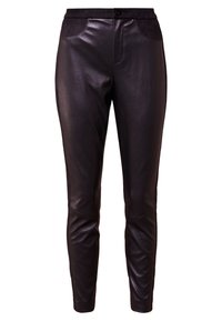 Svarta läderbyxor med slim fit, med en slät yta, sidofickor och en mjuk midjeband, designade för en modern look.