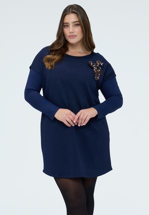 CON FIOCCO A POIS - Jerseykleid - blu