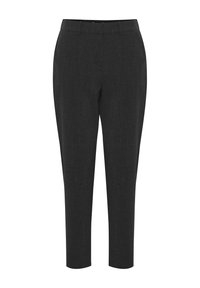 Op maat gemaakte zwarte broek met een gladde textuur, slim fit, medium hoge taille en geen zichtbare zakken, ontworpen voor een gepolijste uitstraling.
