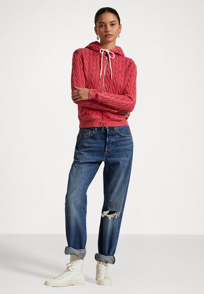 Polo Ralph Lauren CABLE KNIT COTTON FULL ZIP HOODIE - Ζακέτα - red sky