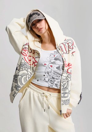 Ed Hardy, GOTHIC ROSES - Sweat zippé - ecru