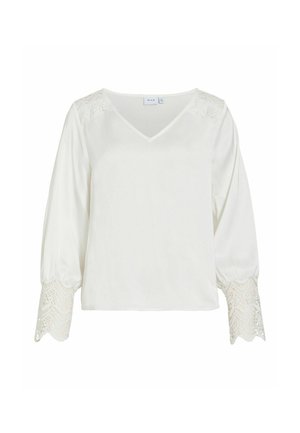 VILA, LONG SLEEVED TOP VIANNA V-NECK - Blouse - snow white
