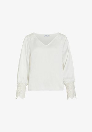 VILA, LONG SLEEVED TOP VIANNA V-NECK - Blouse - snow white