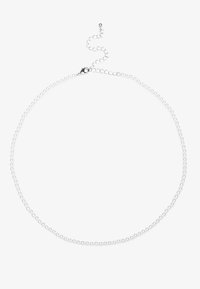 Collier en perles blanches avec une forme ronde uniforme, doté d'un fermoir en argent en forme de homard et d'une chaîne d'extension réglable pour personnaliser la longueur.