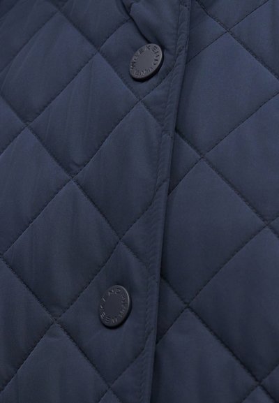 Ναυτικό μπλε υφασμάτινο καπιτονέ με ρόμβους ραφής και δύο στρογγυλά κουμπιά με ανάγλυφο κείμενο "WEEKEND MaxMara".