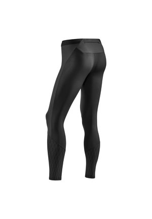 Leggings sportivi neri con una vita alta, caratterizzati da una texture liscia e un motivo a diamante nella parte bassa della gamba.