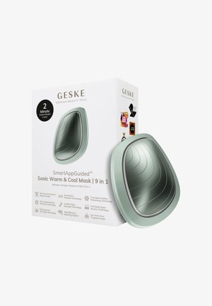 GESKE Sonic Warm & Cool masker met 9-in-1 gezichtechnologie, inclusief SmartAppGuided, LED-licht, koeling, massage en ontzwelling functionaliteiten.