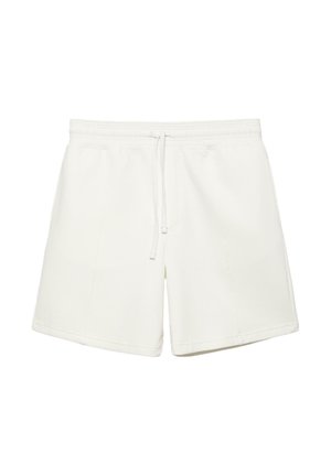 Fehér, alkalmi rövidnadrág, rugalmas derékpánttal, húzózsinórral és oldalzsebekkel, a kényelem és mindennapi viselet érdekében tervezve.