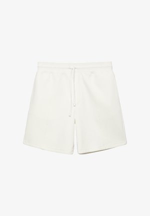 Fehér, alkalmi rövidnadrág, rugalmas derékpánttal, húzózsinórral és oldalzsebekkel, a kényelem és mindennapi viselet érdekében tervezve.