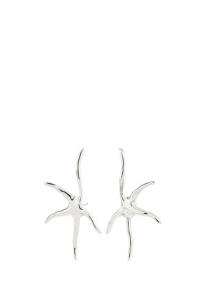 Silver earrings shaped like abstract starfish with five irregular, curved arms and a polished finish.