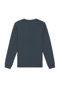 Dunkelgrauer Sweatshirt mit langen Ärmeln, rundem Ausschnitt und gerippten Bündchen und Saum. Weicher Stoff, glatte Textur und keine sichtbaren Logos oder Muster.