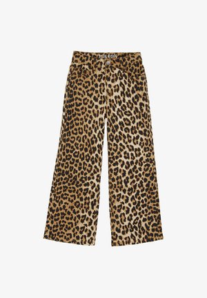 Lauvas raksta platajās bikses brūnā un melnā krāsā, ar pogu aizdari un "BLUE RIDGE" zīmolu jostasvietā. Mīksta auduma tekstūra.