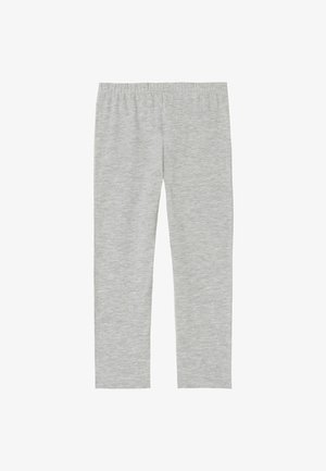 Leggings gris clair en tissu doux et extensible. Dotés d'une taille élastique et d'une coupe ajustée qui se resserre aux chevilles.