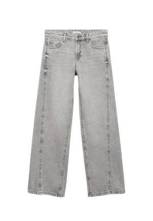 Jeans in denim grigio chiaro con un design a gamba larga, caratterizzati da una vita standard, passanti per cintura e tasche posteriori. Tessuto morbido con minima usura.