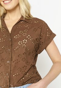 LolaLiza EMBROIDERED EYELET - Button-down blouse - brown dark chocolate