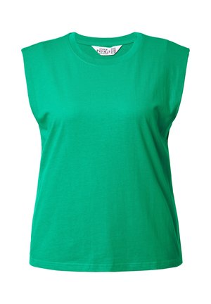 Groene mouwloze T-shirt gemaakt van zachte katoen, met een ronde halslijn en een rechte zoom. Eenvoudig, onopgesmukt ontwerp.