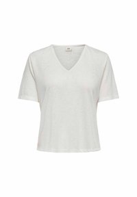 Witte T-shirt met korte mouwen en een V-hals ontwerp. Gemaakt van lichte stof, met een relaxte pasvorm en een zachte textuur.