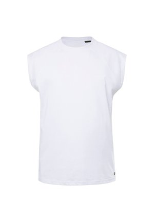 T-shirt sans manches blanc, en coton, avec un col rond et une coupe décontractée. Design uni avec des détails de couture minimaux.