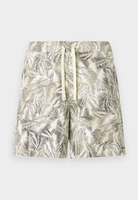 Ανδρικά μαγιό σε ανοιχτό κίτρινο χρώμα με σχέδιο μαύρων φύλλων. Διαθέτουν ρυθμιζόμενη μέση με κορδόνι και μαλακό, ελαφρύ υλικό.