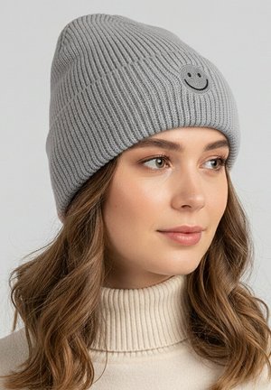 Faera, STRICKMÜTZE MIT SMILEY-STICKEREI - Mütze - grau