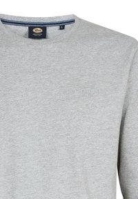 Helle graue Langarm-T-Shirts aus Baumwolle mit Rundhalsausschnitt und einem kleinen, hervorgehobenen Logodetail auf der Vorderseite.