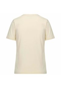 T-shirt a maniche corte di colore crema chiaro, realizzato in morbido cotone, con scollatura rotonda e design semplice senza motivi o decorazioni.
