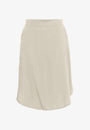 Beige pellava A-line hame, jossa on sileä pinta, keskipitkä helma ja leveä vyötärö, joka takaa mukavan istuvuuden.