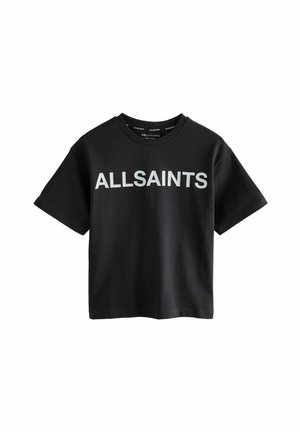 Černé bavlněné tričko s krátkými rukávy a kulatým výstřihem. Výrazné velké stříbrné logo "ALLSAINTS" potisknuté na přední straně.