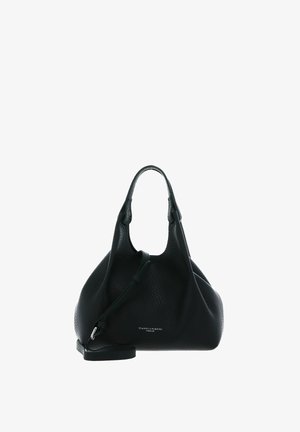 Bolso negro de piel granulada con un asa superior, correa de hombro extraíble y un pequeño logotipo de Gianni Chiarini.