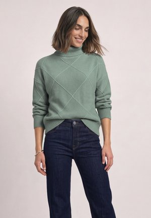 Street One, TURTLENECK SWEATER WITH MIXED TEXTURES - Pullover - eucalyptus green mel.
