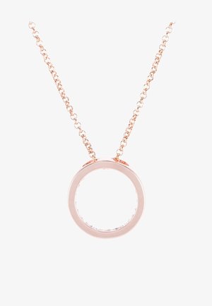 Collier chaîne en or rose avec un pendentif circulaire présentant une finition lisse et polie ainsi qu'un centre ouvert.