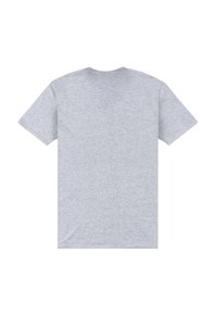 Szary t-shirt z krótkim rękawem wykonany z tkaniny będącej mieszanką bawełny. Posiada klasyczny okrągły dekolt oraz miękką, gładką fakturę bez widocznych wzorów.