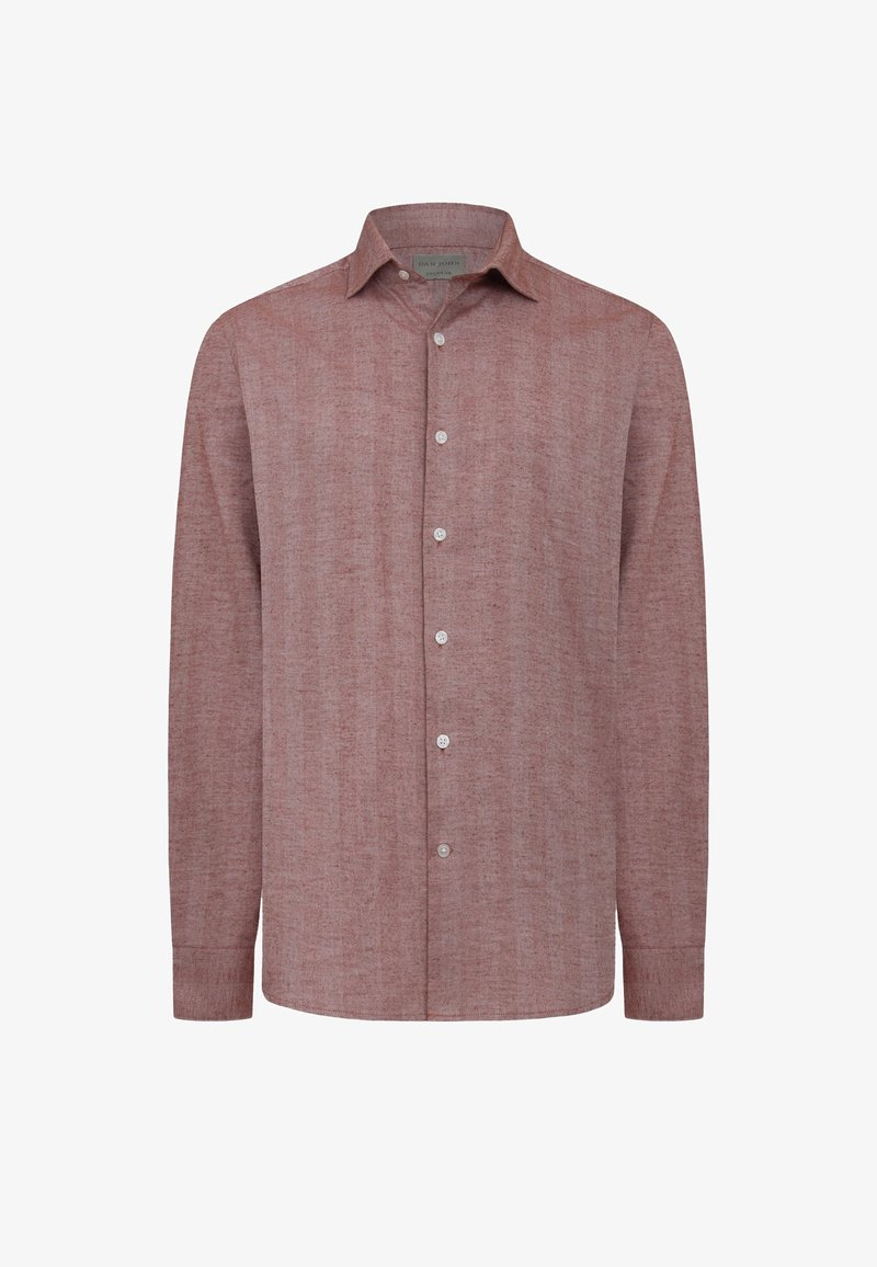 Rød meleret langærmet skjorte, lavet af letvægtsstof. Har en spids krave og knaplukning, med justerbare ærmekanter.