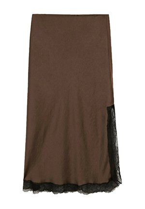 Massimo Dutti, LACE-TRIMMED MIDI SKIRT - Jupe trapèze - dark brown