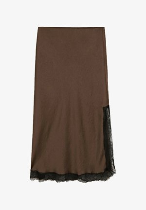 Massimo Dutti, LACE-TRIMMED MIDI SKIRT - Jupe trapèze - dark brown
