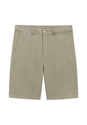 Mænds shorts i khakifarve med knap- og lynlåslukning, bæltestropper, sidelommer og en lige pasform.