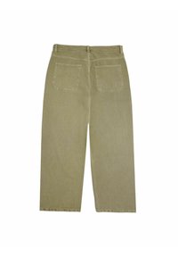 Khaki wijde broek met hoge taille, voorzien van twee achterzakken, gestikte details en een zachte, textuurstof.