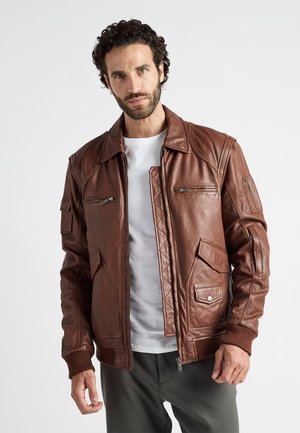 MIT ABNEHMBAREN ÄRMELN - Leren jas - cognac