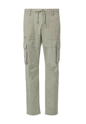 Hellgraue Cargo-Hosen aus Baumwollstoff, mit mehreren Taschen, verstellbarem Taillenbund und geradem Bein-Design.