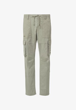 Hellgraue Cargo-Hosen aus Baumwollstoff, mit mehreren Taschen, verstellbarem Taillenbund und geradem Bein-Design.