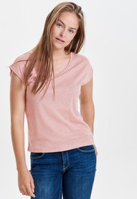 ONLY ONLSILVERY V NECK NOOS - T-shirts basic - mahogany rose