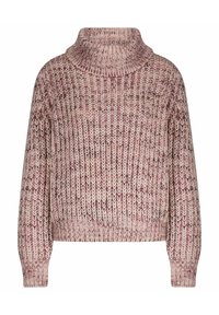 Dik gebreide turtleneck trui in gemengde tinten van roze en crème, met lange mouwen en geribde manchetten en zoom.